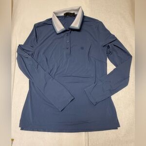 🔵G/FORE ⛳️Contrast Collar Ribbed Tech Nylon Long Sleeve Golf Polo in sky blue. 🔵